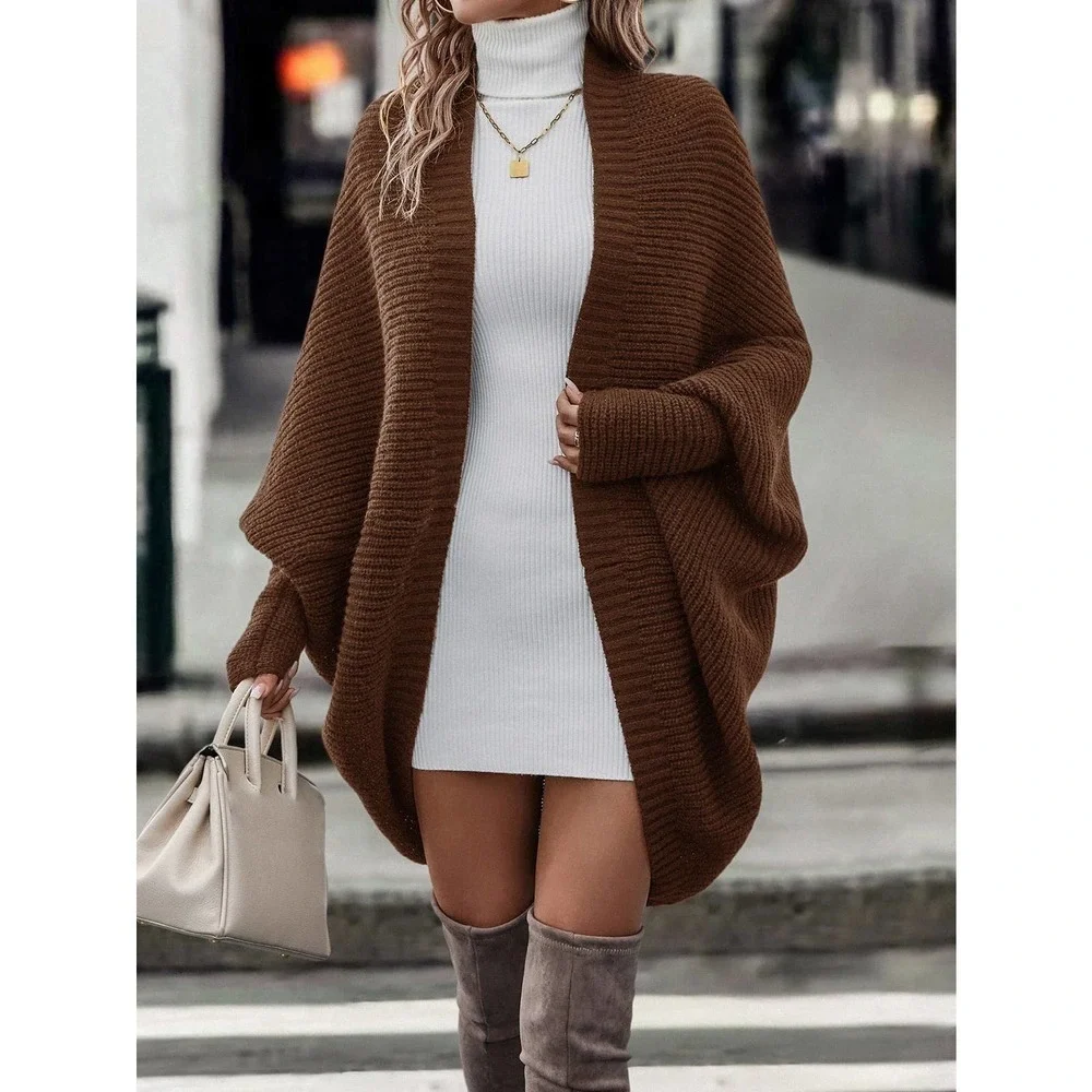 Minimalist cozy knit Batwing Sleeve Duster Cardigan sweater tan - Picture 3 of 8